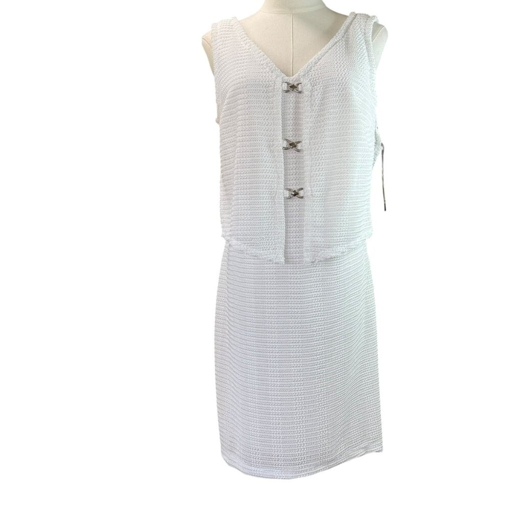 NWT Vintage Lori Weidner Evenings for Farouche White Textured Knit Dress Size 8
